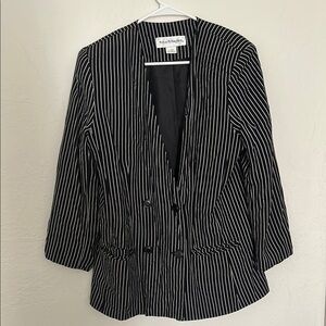 Norton McNaughton Quarter Sleeve Double Breasted Black & White Pinstriped Blazer